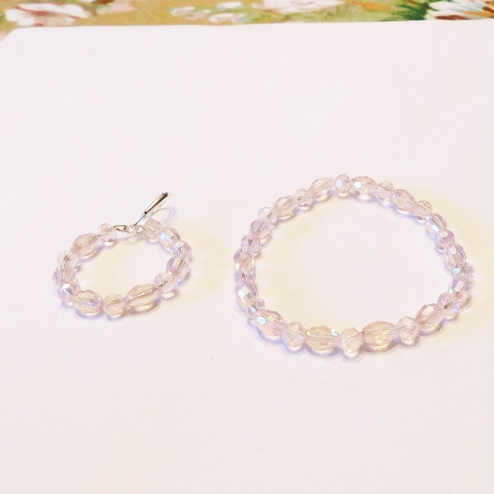 Handmade Pale Pink Beaded Stretch Bracelet & Matching Hoop Earrings  - 7…